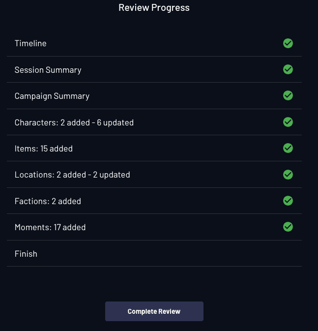 Session recap UI example from Archivist AI TTRPG tool